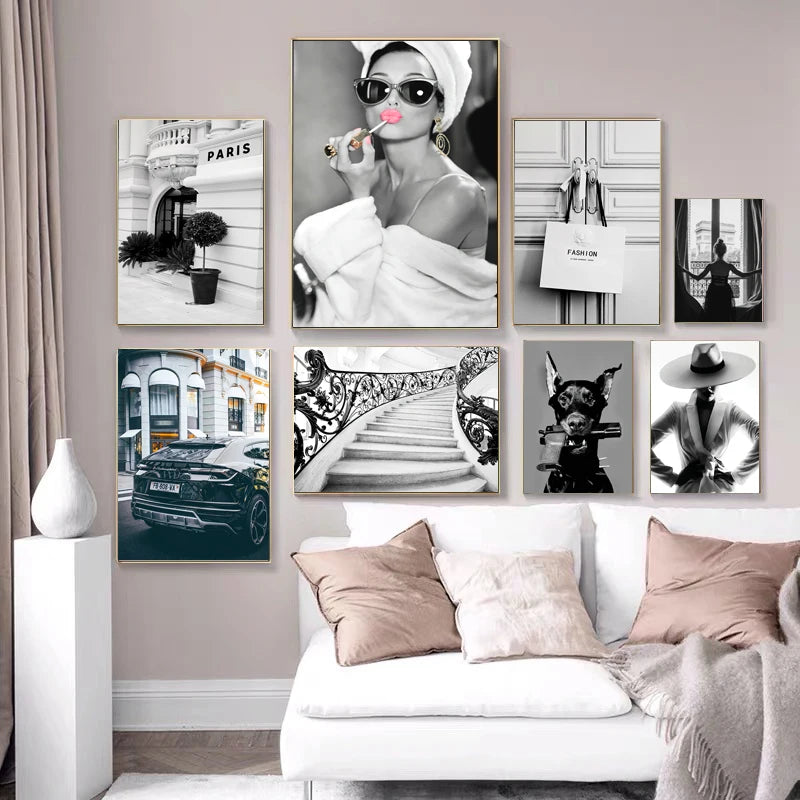 Black White Fashion Perfume Women Super Car Coco Quotes Poster Luxury Canvas Painting Wall Art Pictures Modern Room Home Decor (Copy) - Timeless Vases