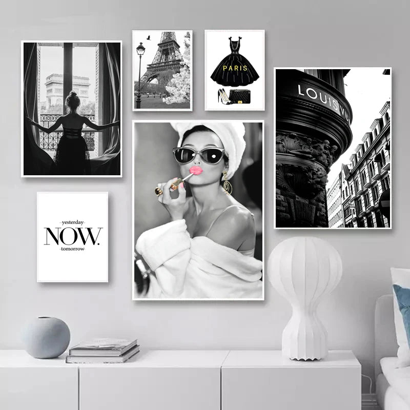 Black White Fashion Perfume Women Super Car Coco Quotes Poster Luxury Canvas Painting Wall Art Pictures Modern Room Home Decor (Copy) - Timeless Vases
