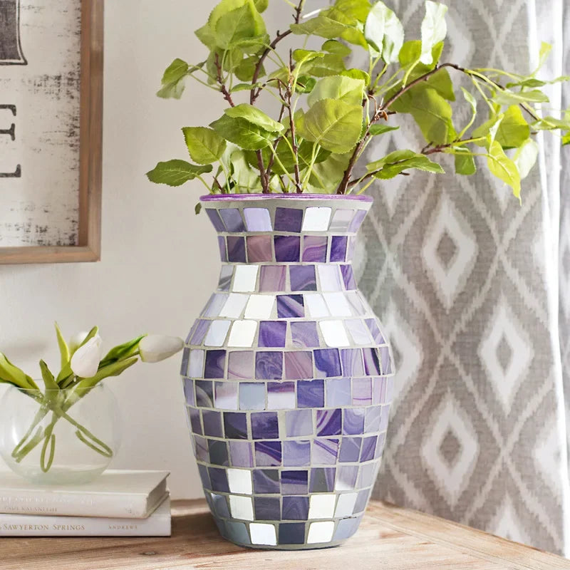 European Style Pastoral Mosaic Glass Vase, Pink and Purple, Fashion Home and Restaurant Decoration Furnishings (Copy) - Timeless Vases