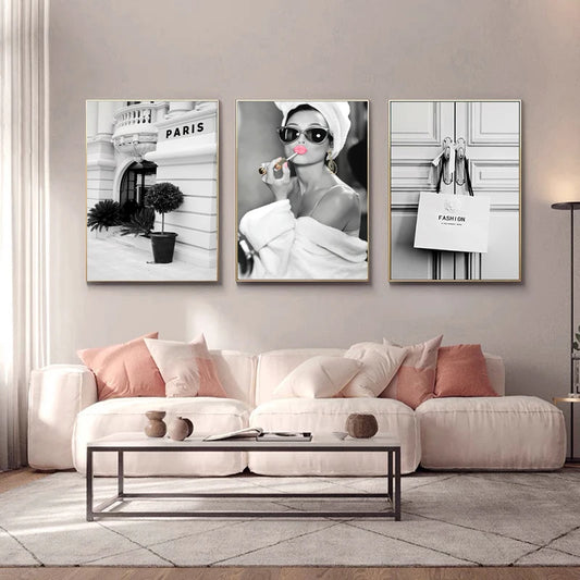 Black White Fashion Perfume Women Super Car Coco Quotes Poster Luxury Canvas Painting Wall Art Pictures Modern Room Home Decor (Copy) - Timeless Vases