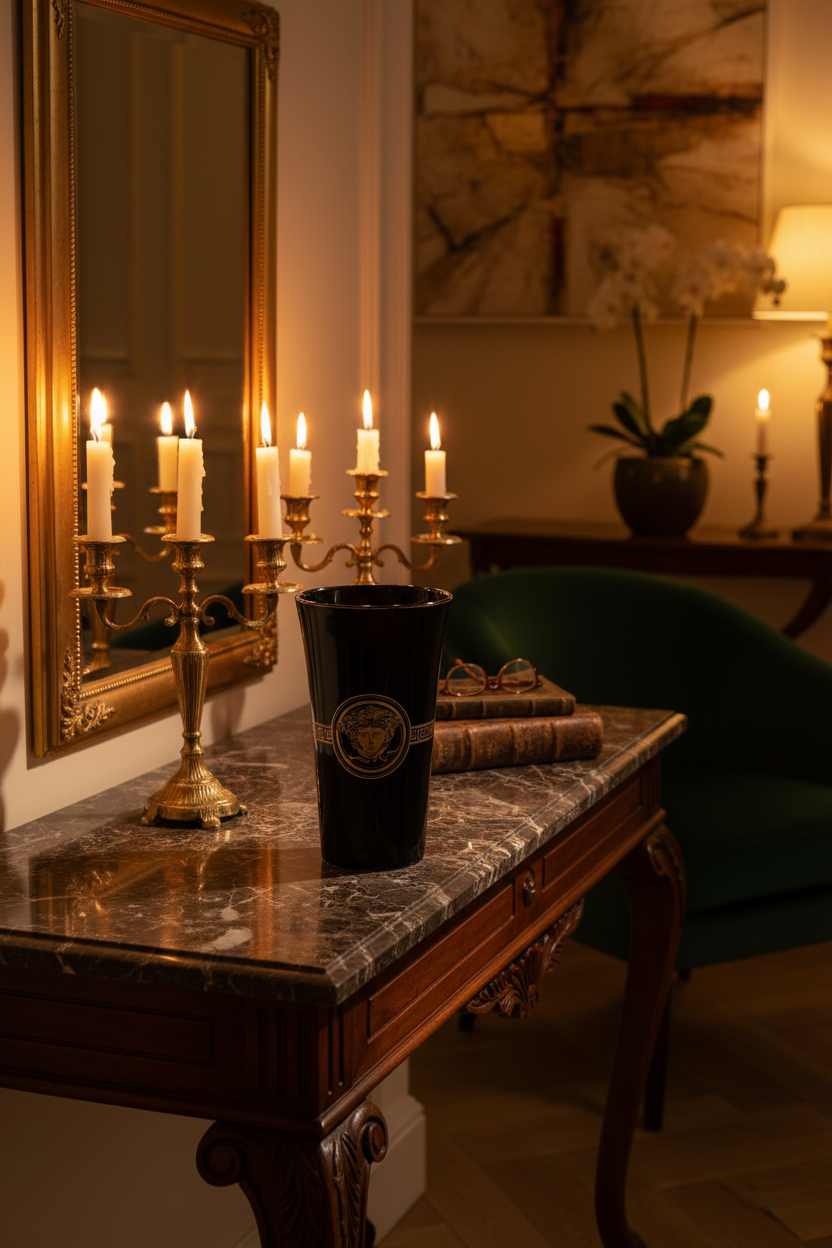 Vase Eleganza Nero céramique noire motifs dorés ambiance luxe dramatique | Timeless Vases